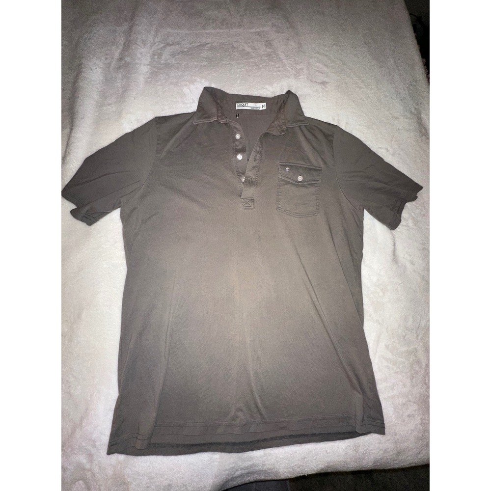 Criquet Mens Polo Shirt Gray Short Sleeve Button Up Pocket Casual